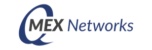 Logo von Q MEX Networks. Großes geschwungenes Q, überlappend MEX, daneben steht Networks.